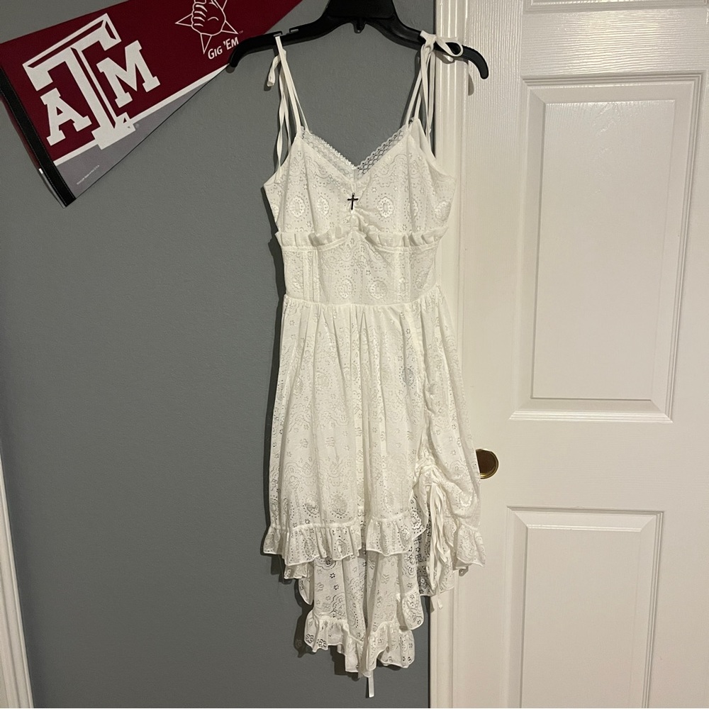 Dark in Love white eyelet high low midi dress w cross charm - Picture 3 of 6